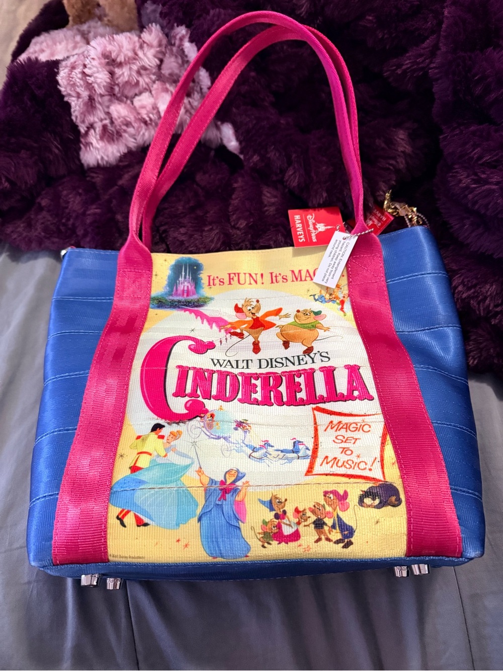 Harveys Cinderella Tote in Blue, Hot Pink, Cream